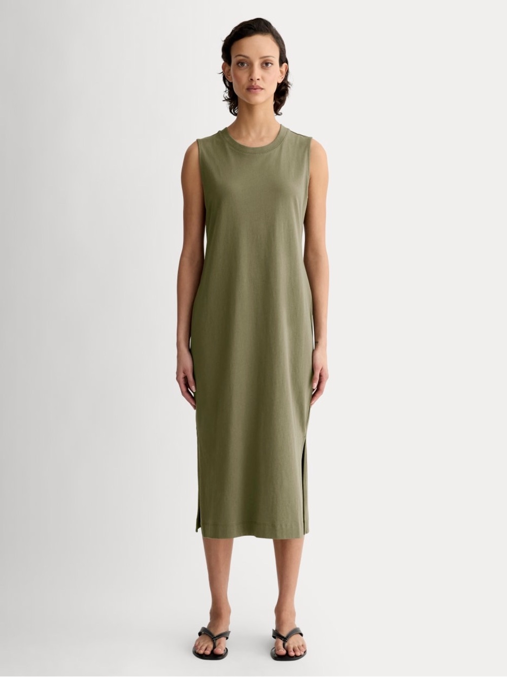 Everlane NWT Weekend Tank Dress M organic cotton Kalamata olive green